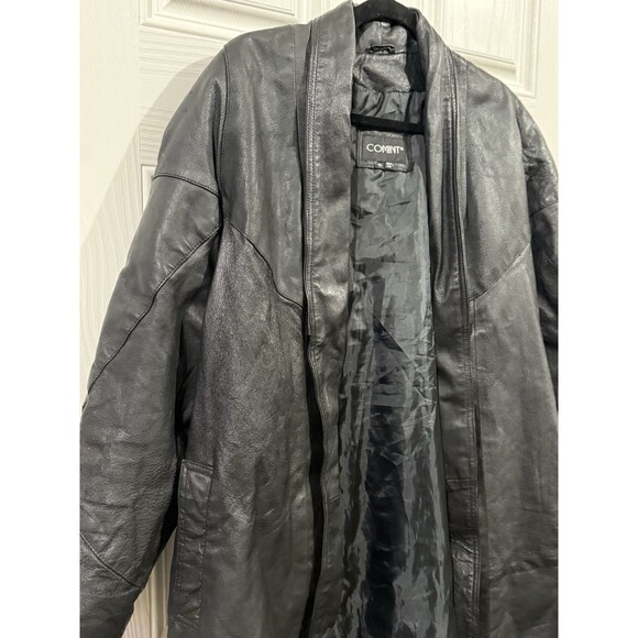 Vintage Comint Trench Coat Woman Large Black Leather Western 80s - Picture 2 of 6